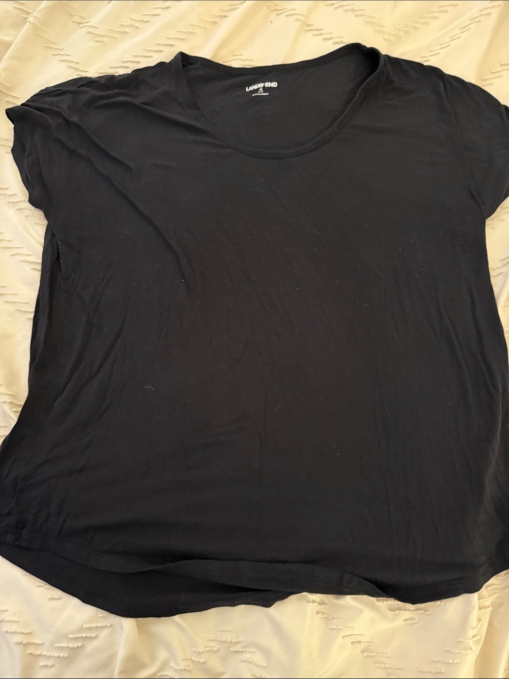 Lands' End Black Short Sleeve Crewneck Dolman Tee